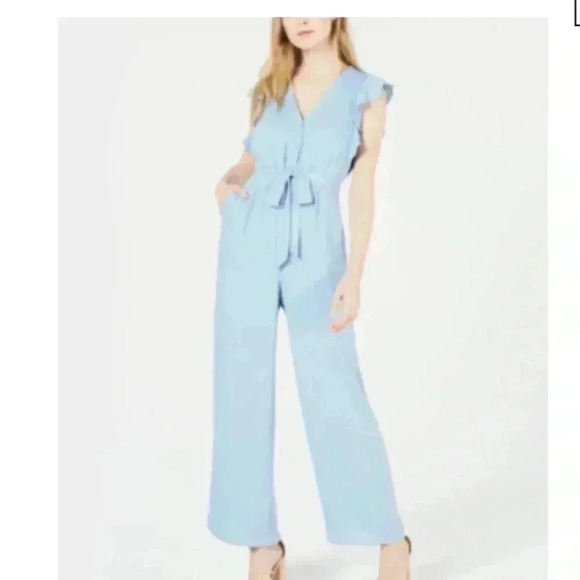 19 COOPER LIGHT BABY BLUE RUFFLE SLEEVE JUMPSUIT - Picture 4 of 10